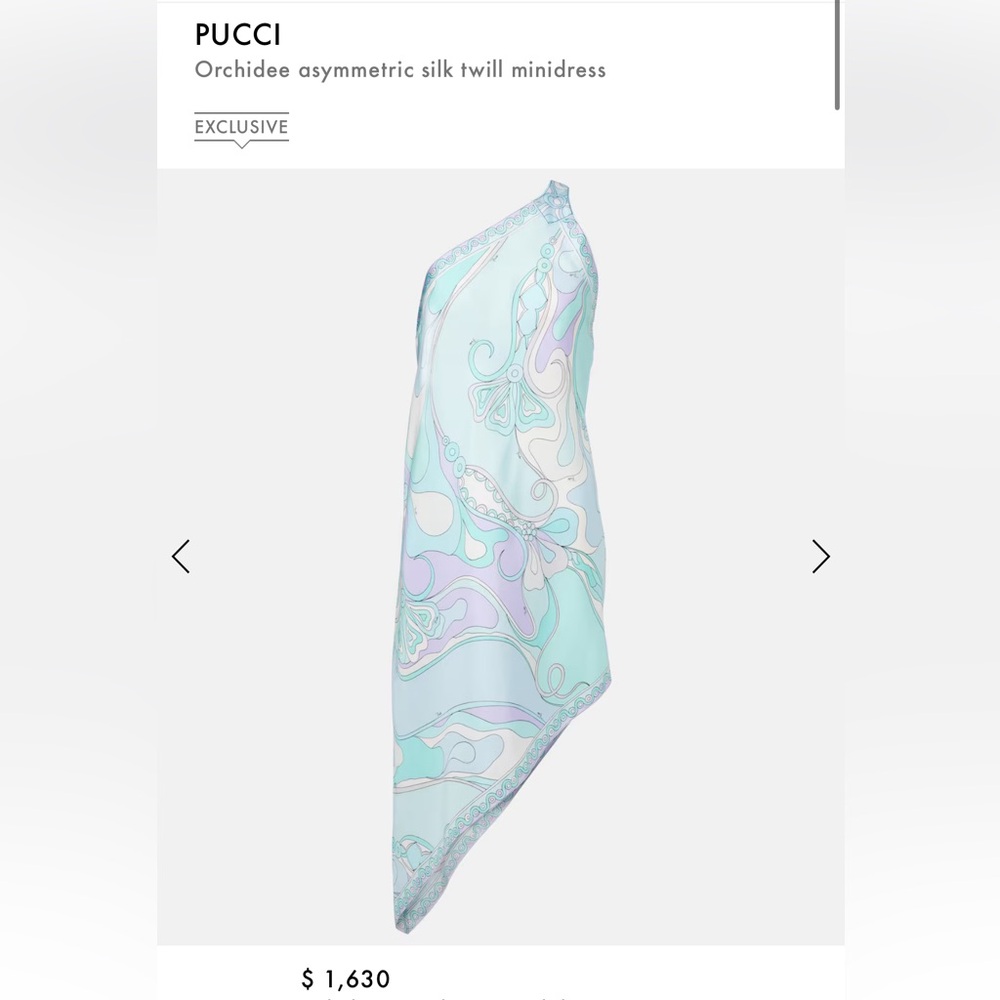BNWT $1,630 Pucci Orchidee Silk Twill One Shoulder Asymmetrical Dress